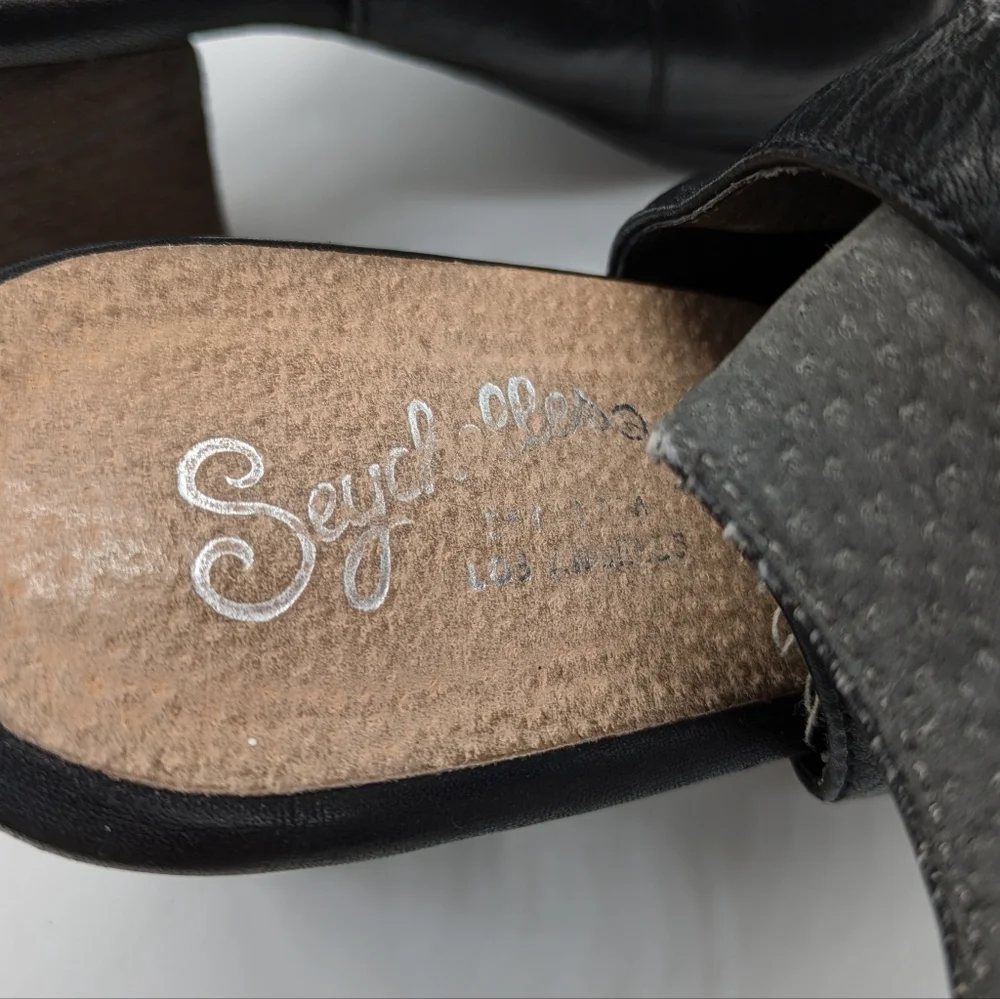 Seychelles Caravan Open Back Wedge Heel Black Leather Bootie 9